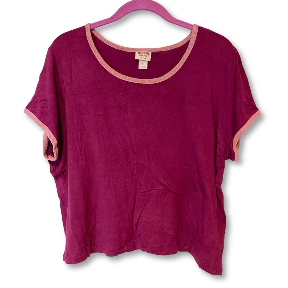 Mossimo Supply Co. Berry Cropped Ringer Tee T-Shirt Womens Size XXL